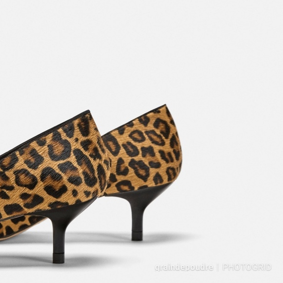 Zara Leopard Print Ponyhair Leather Kitten Heel 37 - Picture 4 of 7